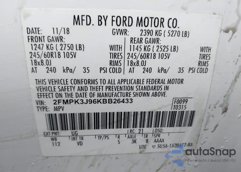 2019 Ford Edge Sel from USA, damaged, VIN 2FMPK3J96KBB26433
